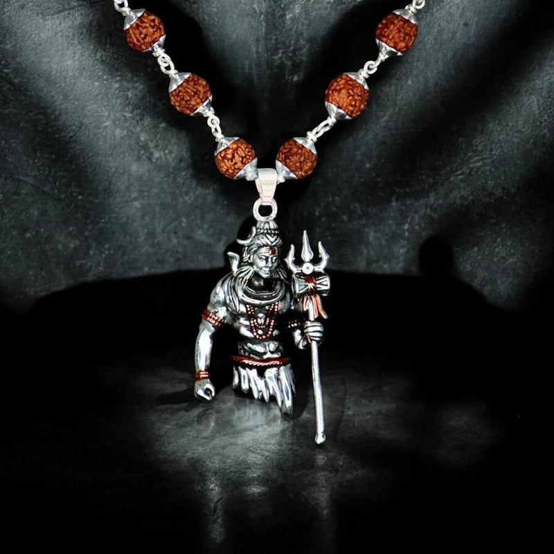 Lord Shiva Pendant Silver Plated Rudraksha Mala