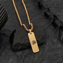 Devam 24K gold OM necklace featuring a textured pendant on a classic chain