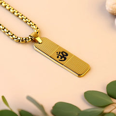 Devam 24K gold OM necklace on a textured pendant with a stylish chain