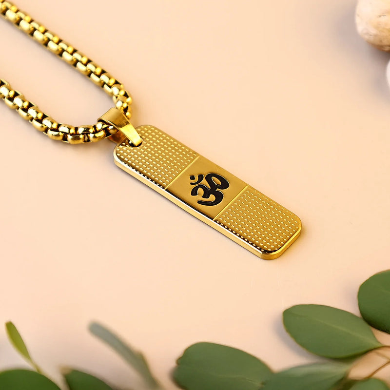 Devam 24K gold OM necklace on a textured pendant with a stylish chain
