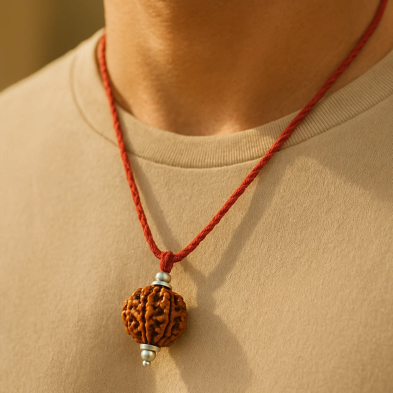 Devam Rudraksha Pendant Necklace on Red Thread String for Spiritual and Fashionable Wear