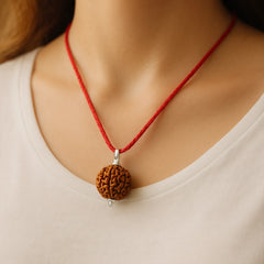 Devam Rudraksha Pendant Necklace on Red Cord for Spiritual and Fashion Appeal