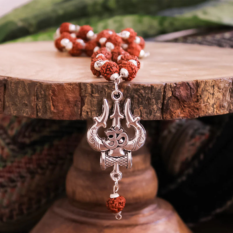 Gold Plated Rudraksha Shiva Trishool Necklace