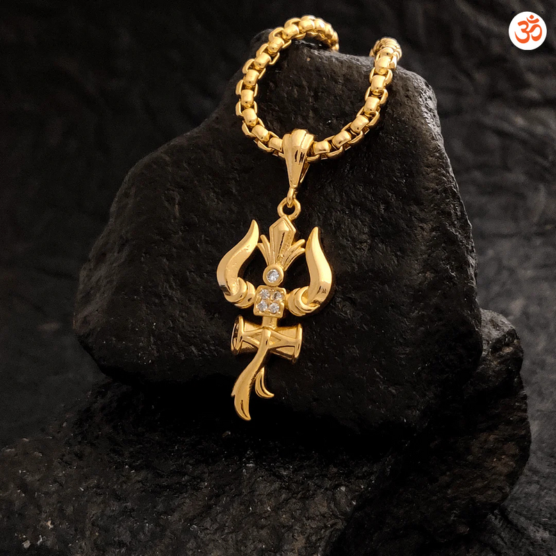 Devam SS Trishul, Om & Damru Pendant with Chain