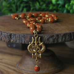 Gold Plated Rudraksha Shiva Trishool Necklace