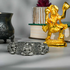 Devam Hanumanji kada bracelet in intricate silver design with Hindu motifs and spiritual symbols