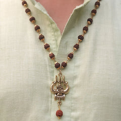Gold Plated Rudraksha Shiva Trishool Necklace